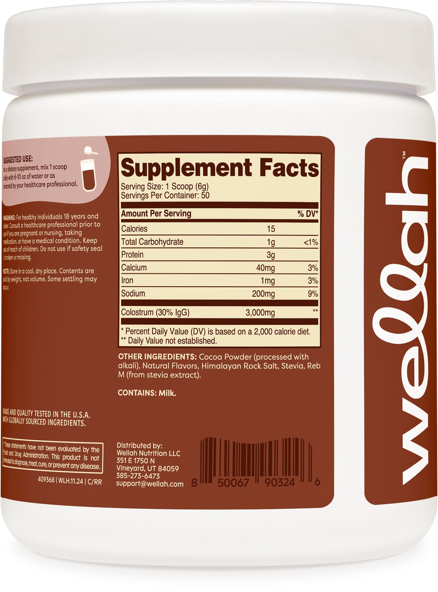 Rocky Road flavor label on Wellah Colostrum container