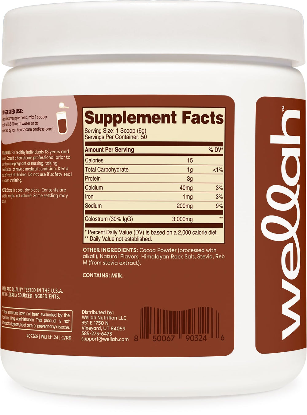 Rocky Road flavor label on Wellah Colostrum container