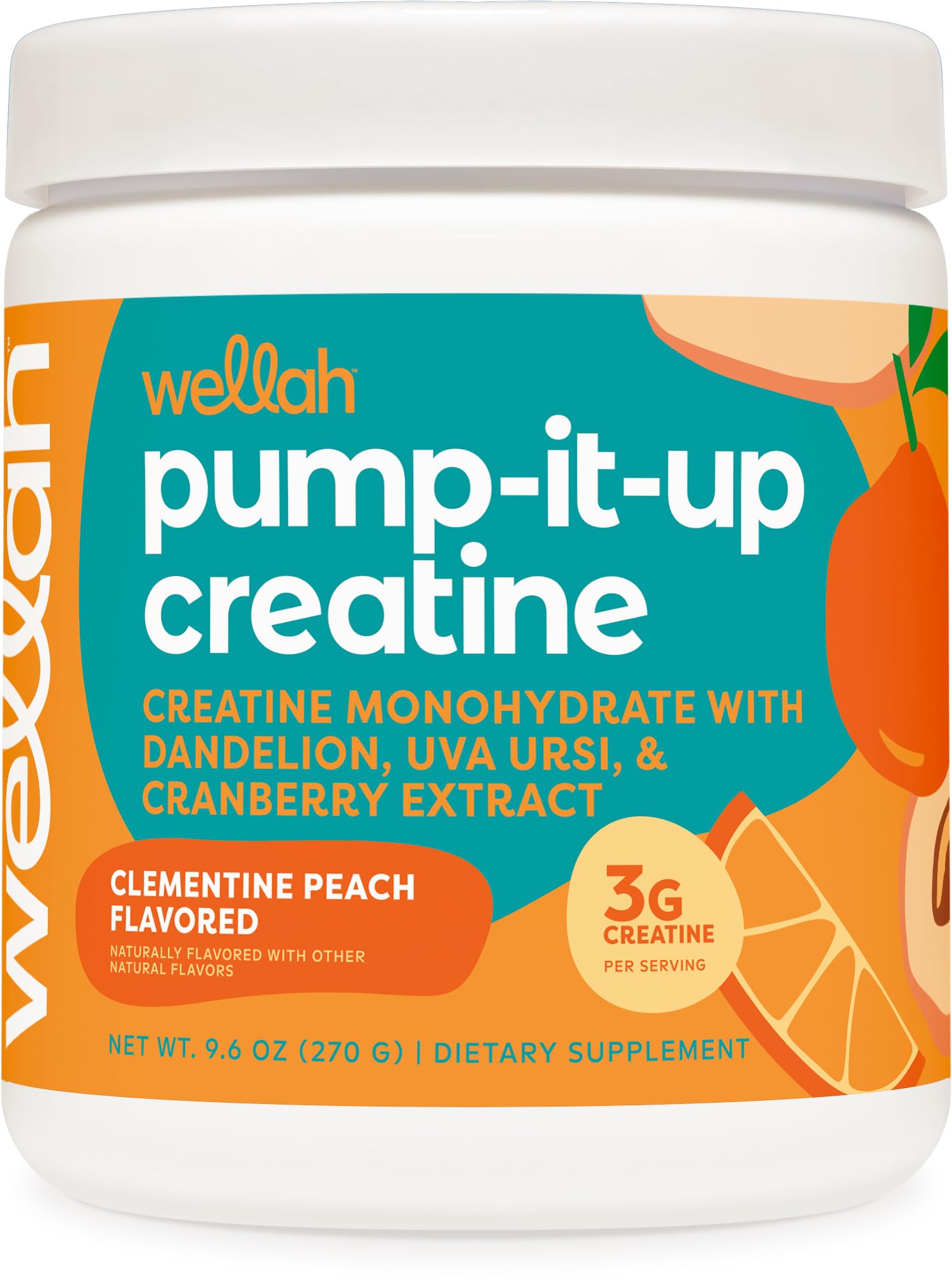 Front view of Wellah Creatine for Women, Clementine Peach flavor, 50 servings