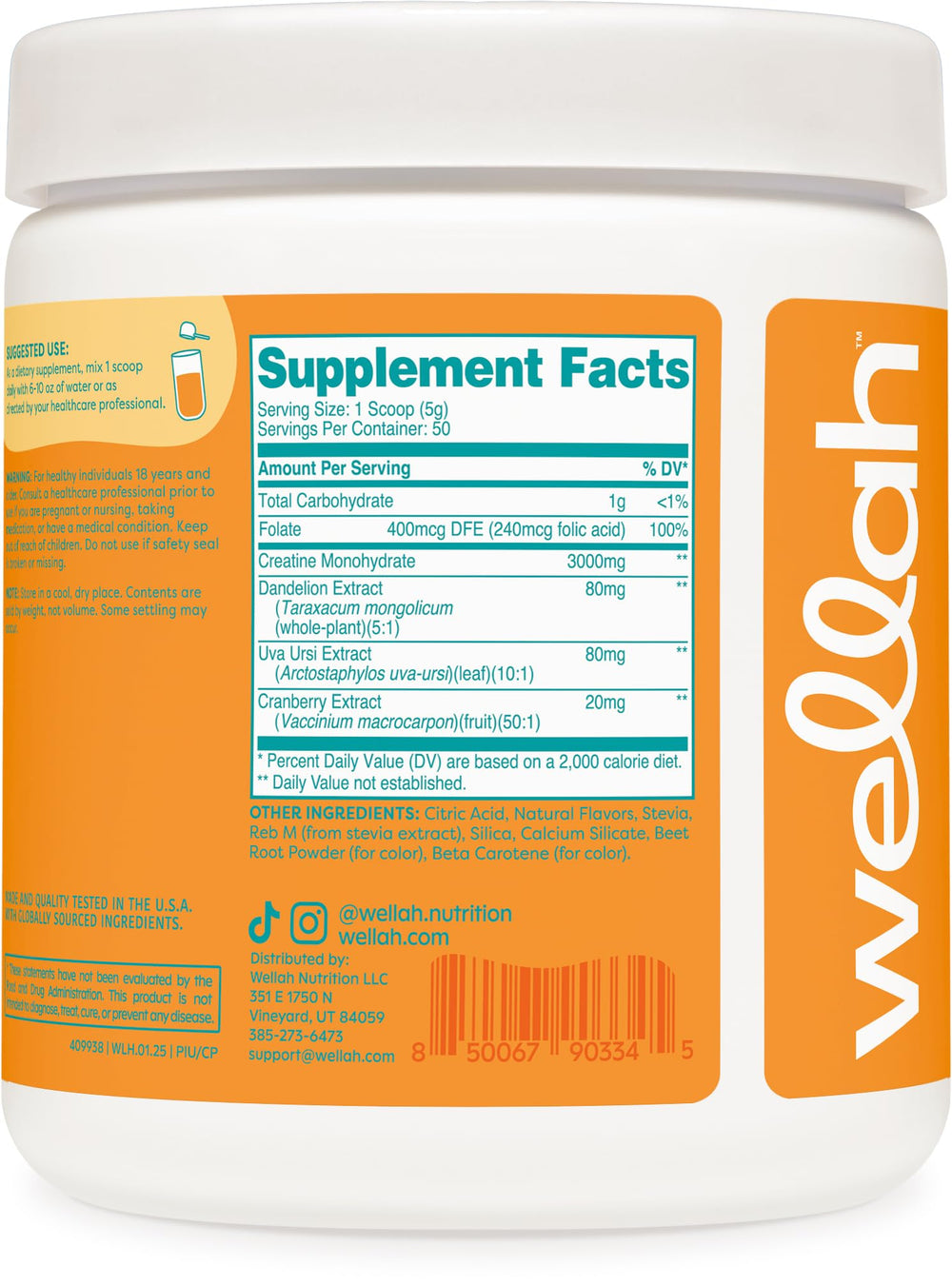 Packshot of Wellah Creatine for Women – Clementine Peach flavor, 50 servings