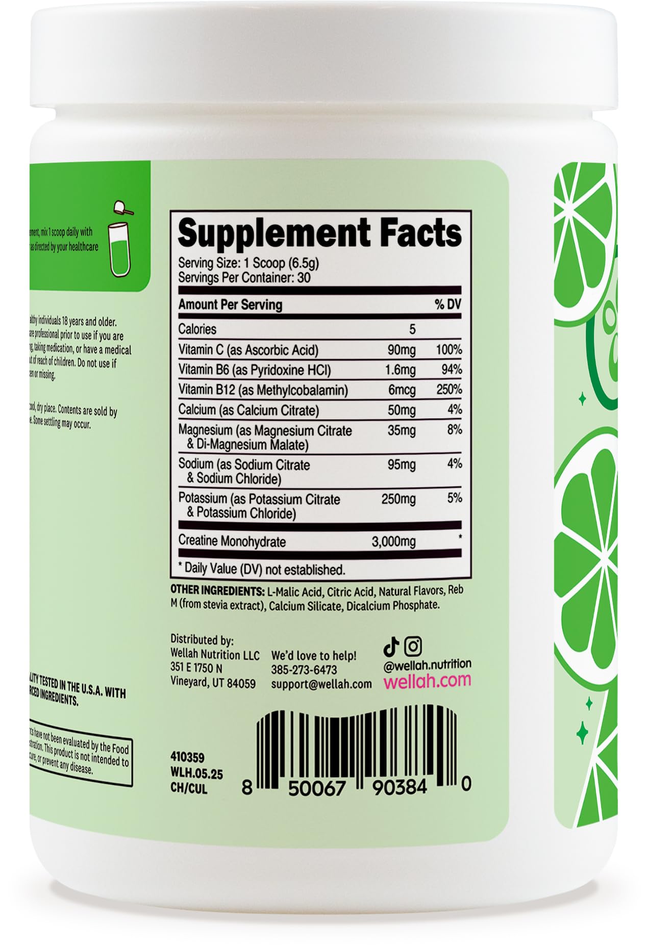 Bottle of Wellah Creatine + Hydration Powder with 30 servings