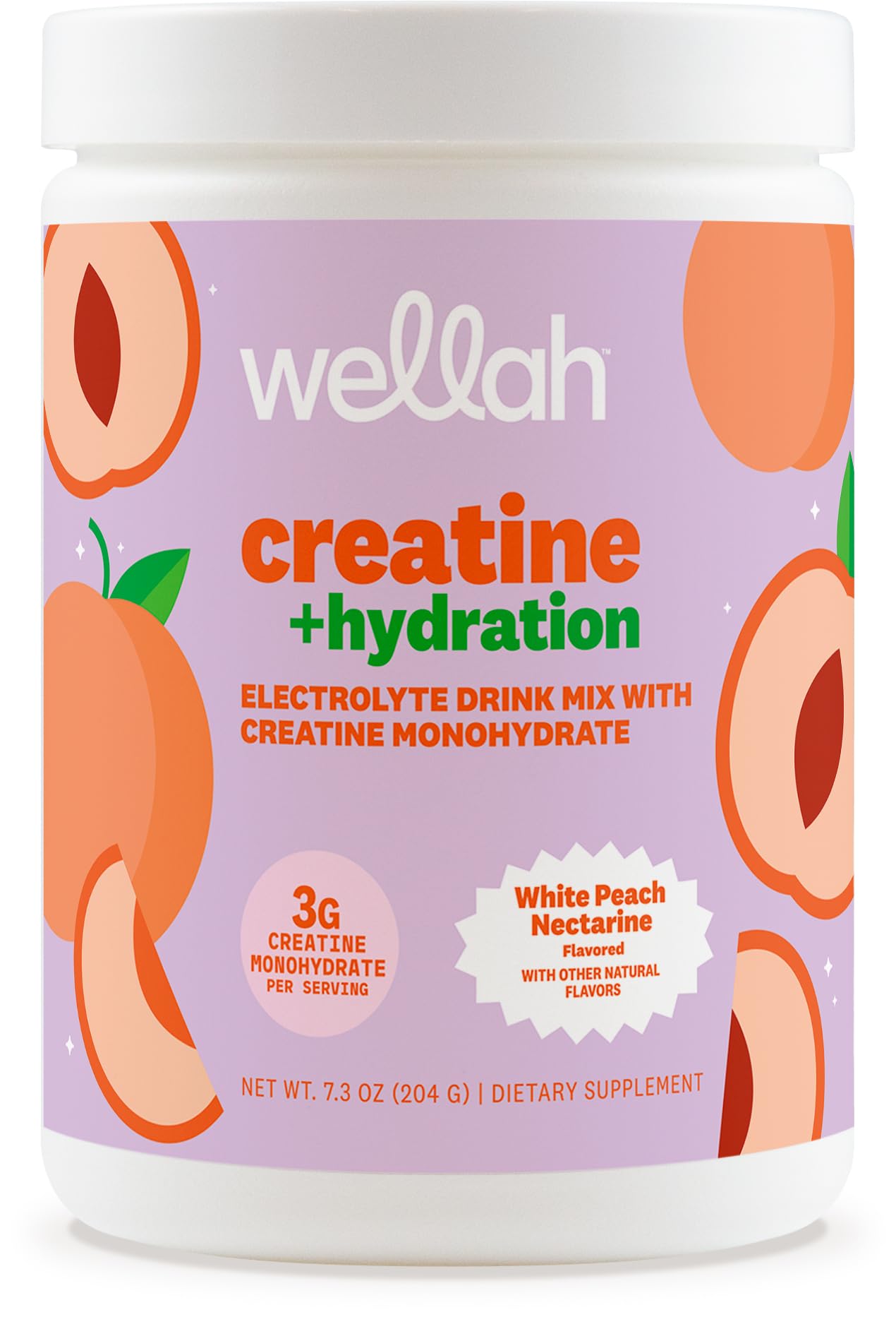 Bottle of Wellah Creatine + Hydration Powder White Peach Nectarine with 30 servings