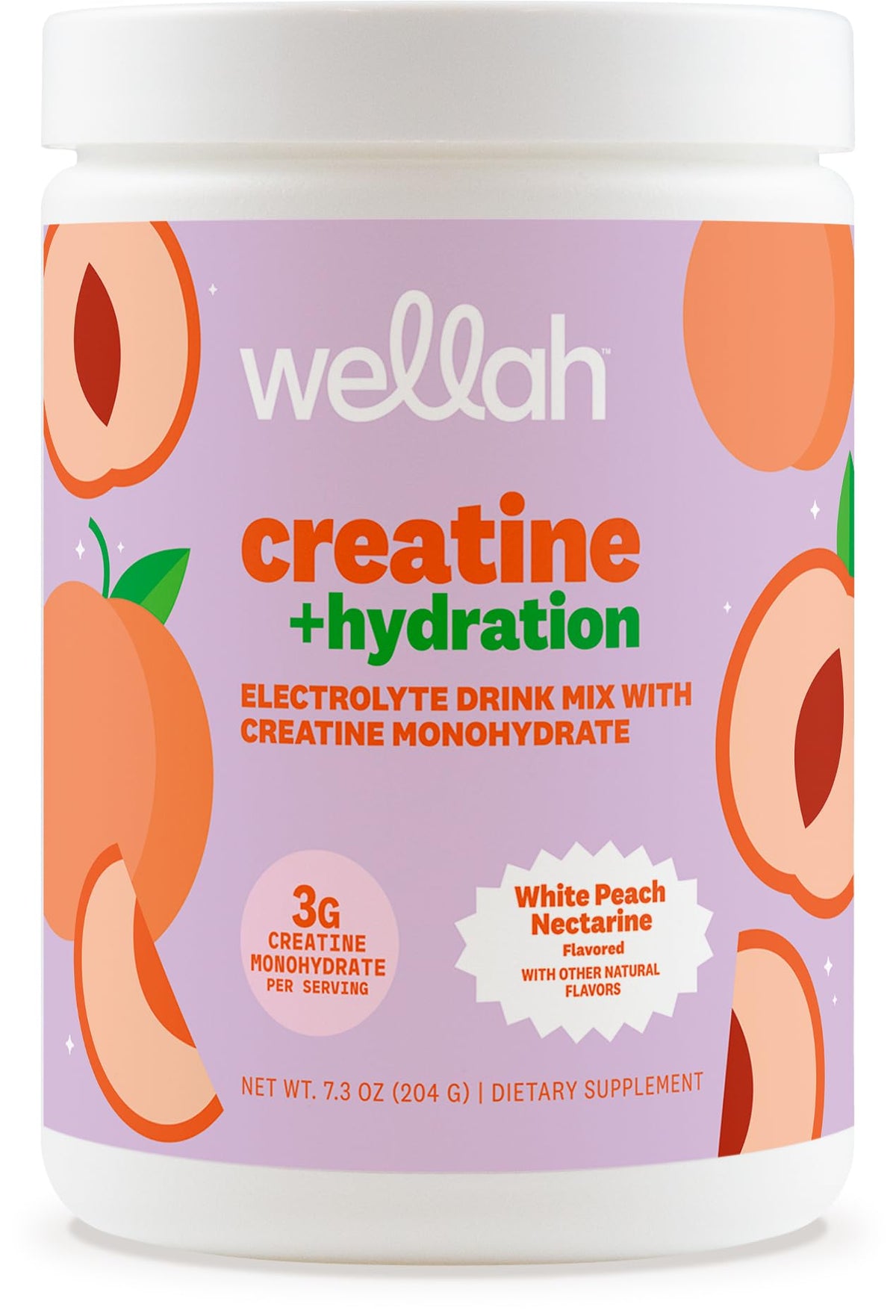 Bottle of Wellah Creatine + Hydration Powder White Peach Nectarine with 30 servings