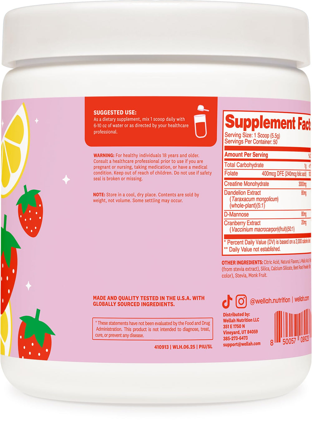 Wellah Creatine Unflavored flavor container