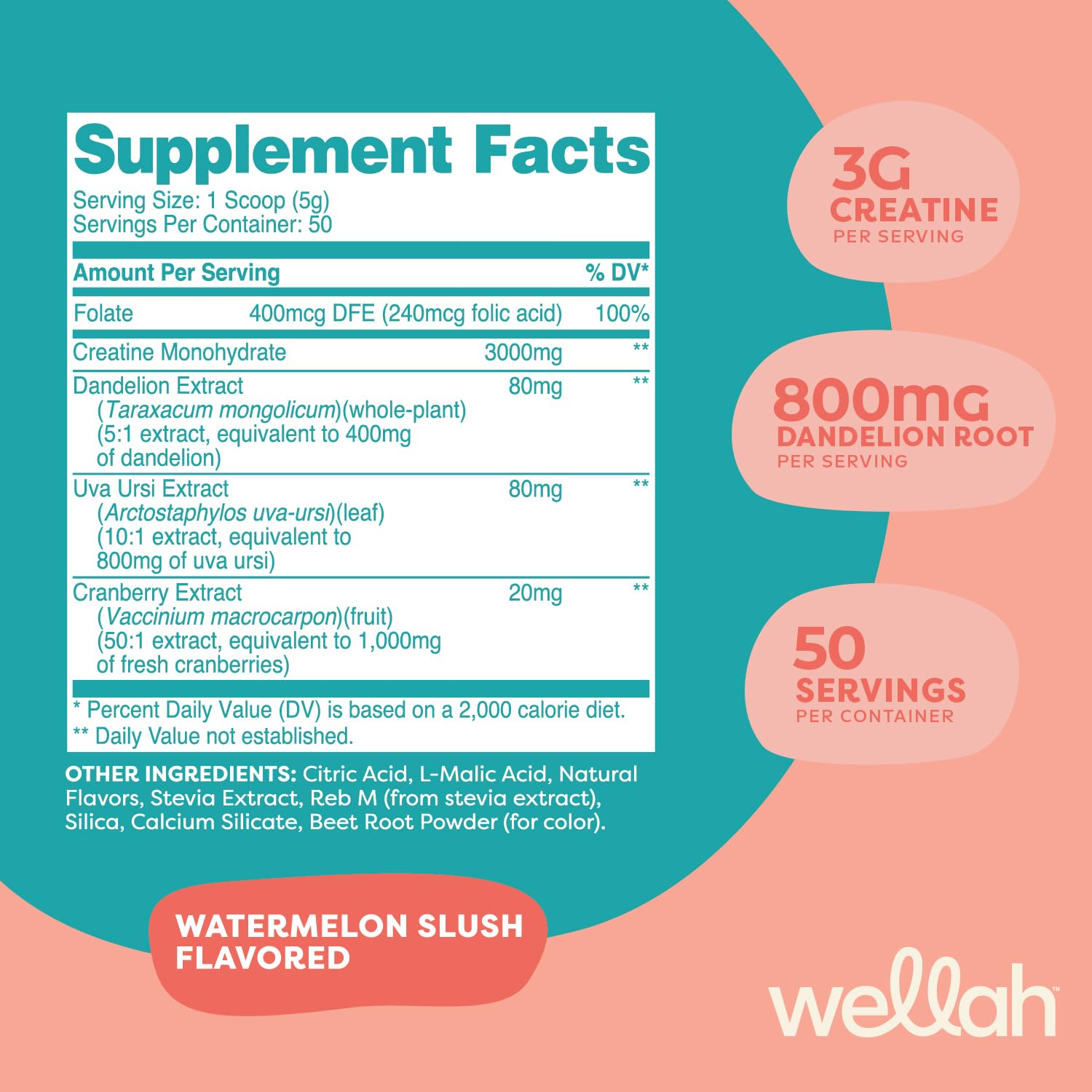 Wellah Creatine for Women 50 servings unflavored bottle