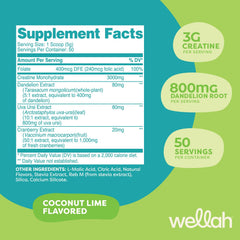 Close-up of Wellah Creatine for Women Coconut Lime label with ingredients