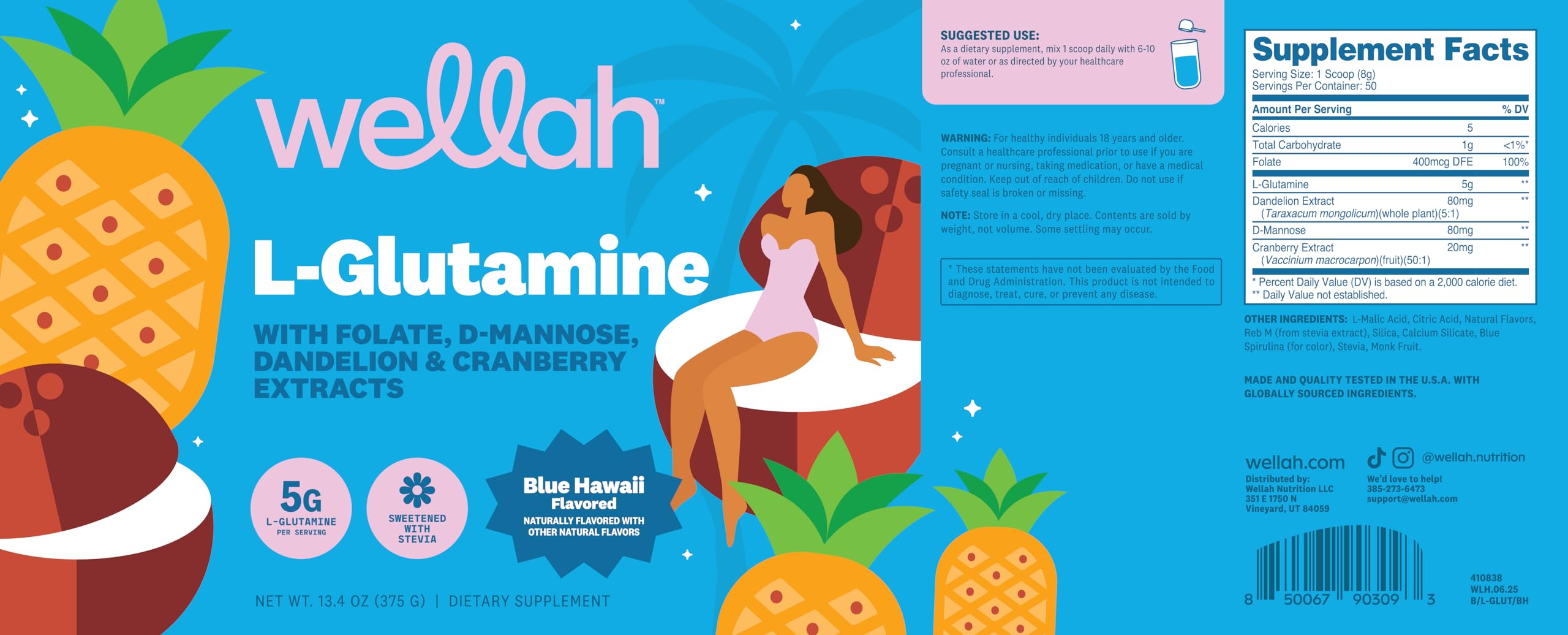 Nutrition label showing 5g L-Glutamine per serving