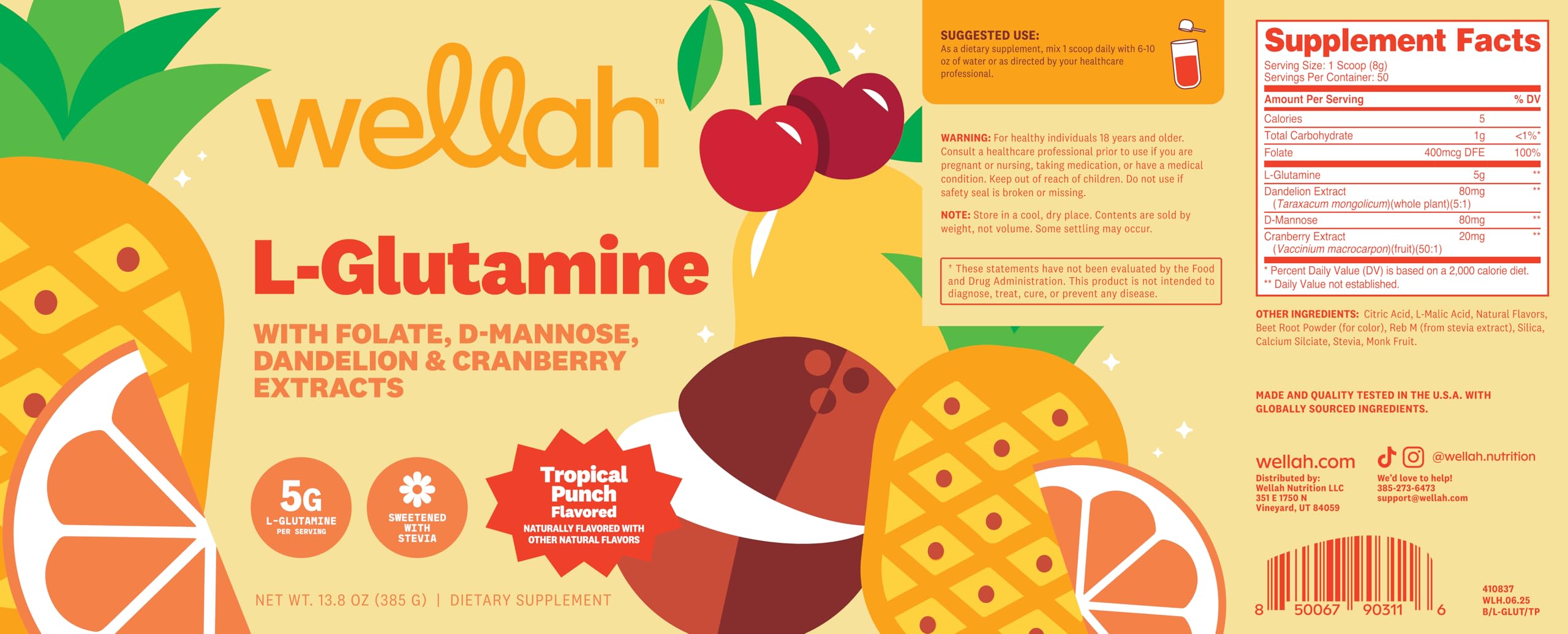 Serving spoon with Wellah L-Glutamine Powder Tropical Punch