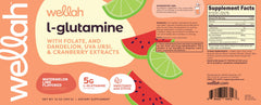 Container of Wellah L-Glutamine Powder Watermelon Lime 50 Servings