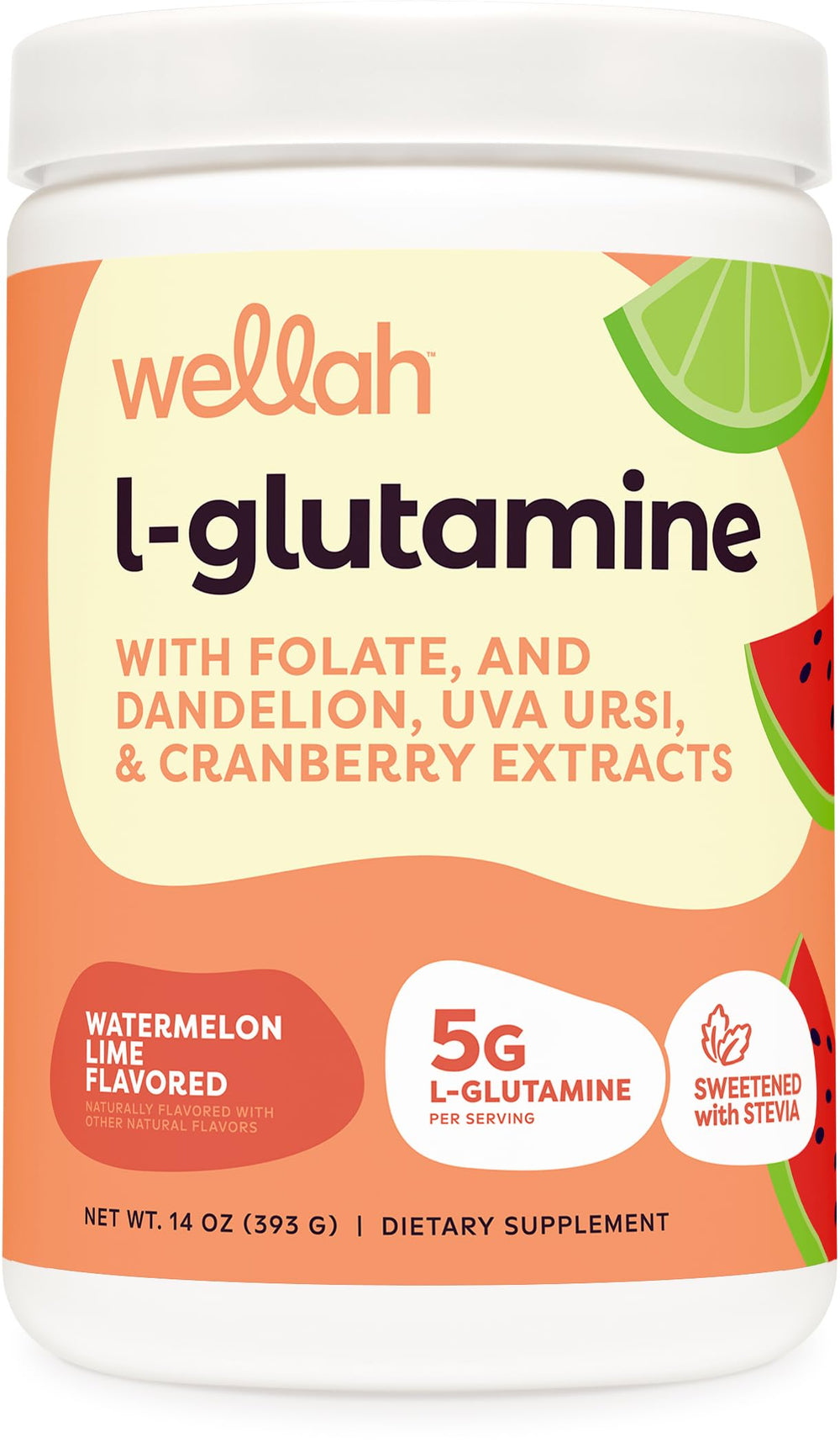 Wellah L-Glutamine Powder Watermelon Lime 50 Servings bottle