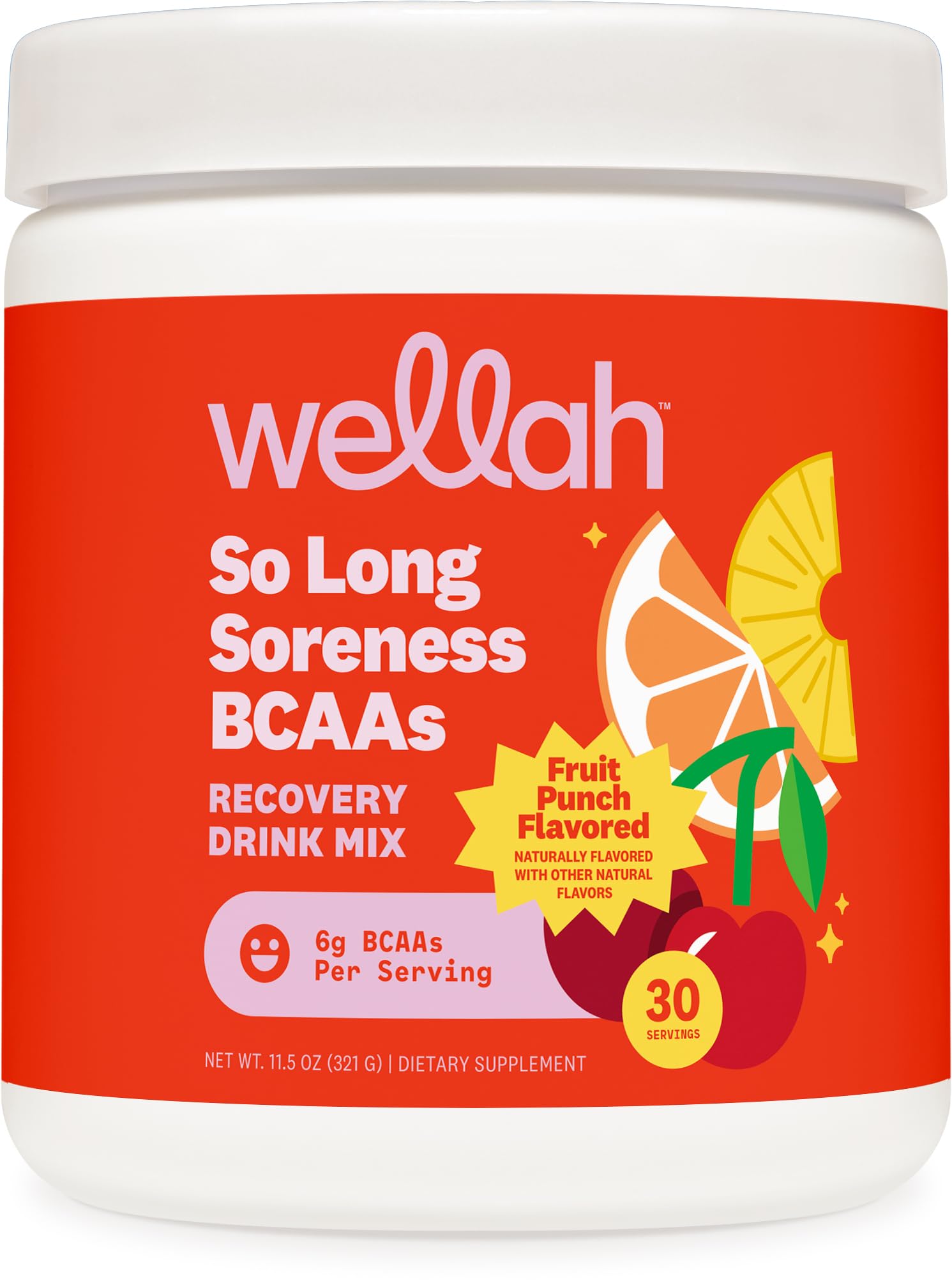 Wellah So Long Soreness BCAA Powder Fruit Punch flavor bottle