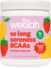Wellah So Long Soreness BCAA Powder Strawberry Mango flavor container.