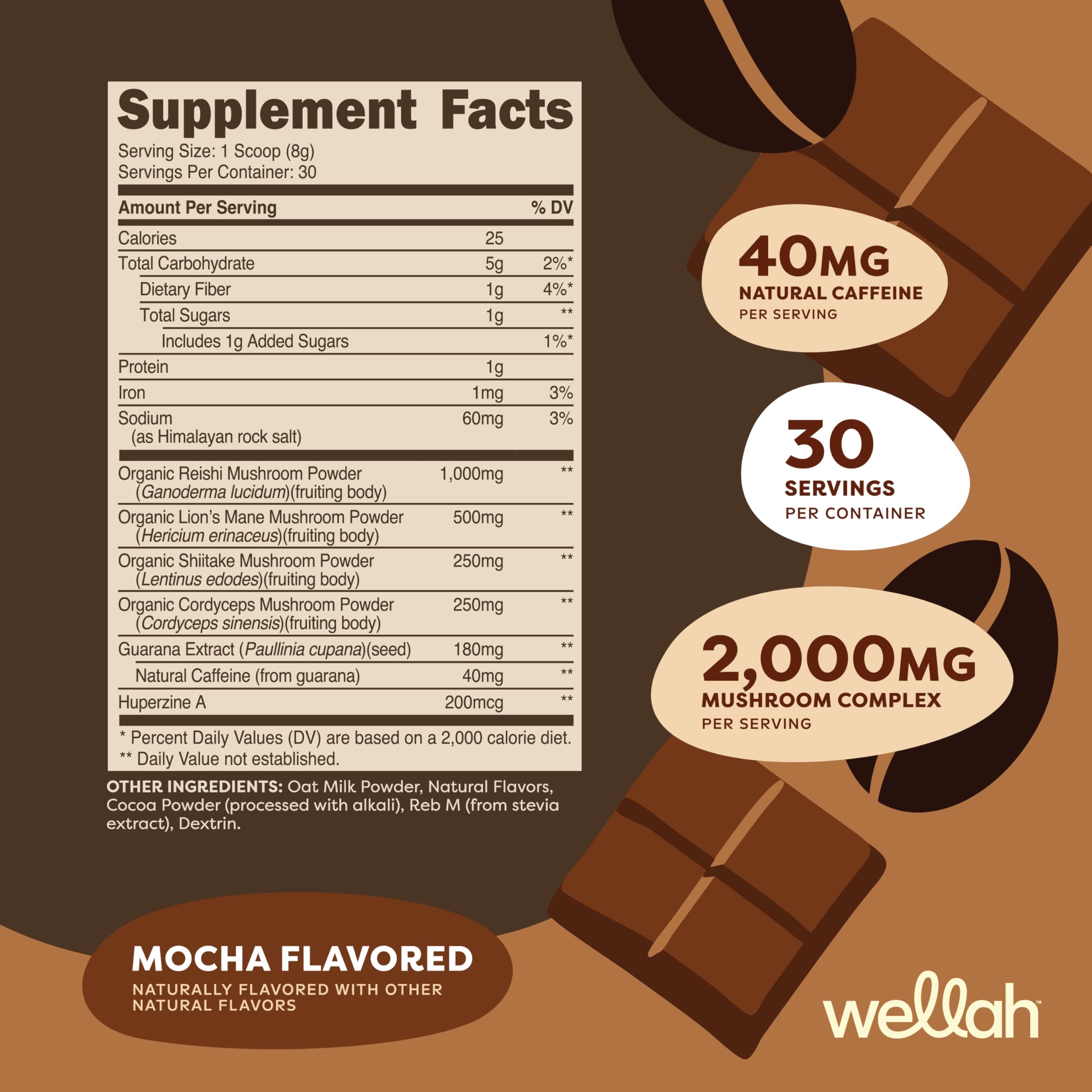 Mocha-flavored Wellah Wake Up drink poured into a glass