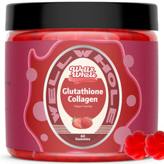 Bottle label of Well&Whole Glutathione 500mg + Collagen 1000mg Gummies with strawberry flavor