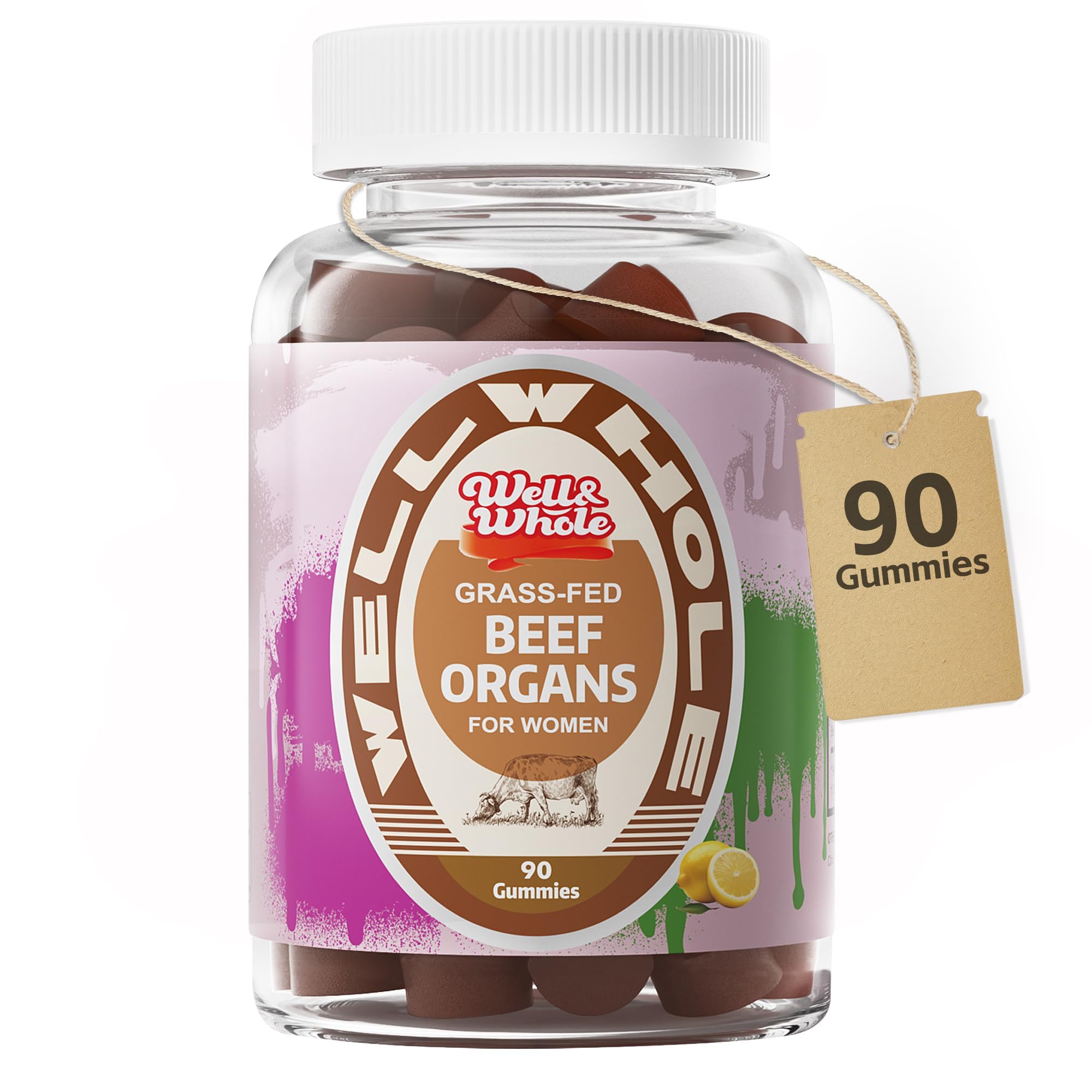 Well&Whole Grass-Fed Beef Organ Gummies bottle front shot