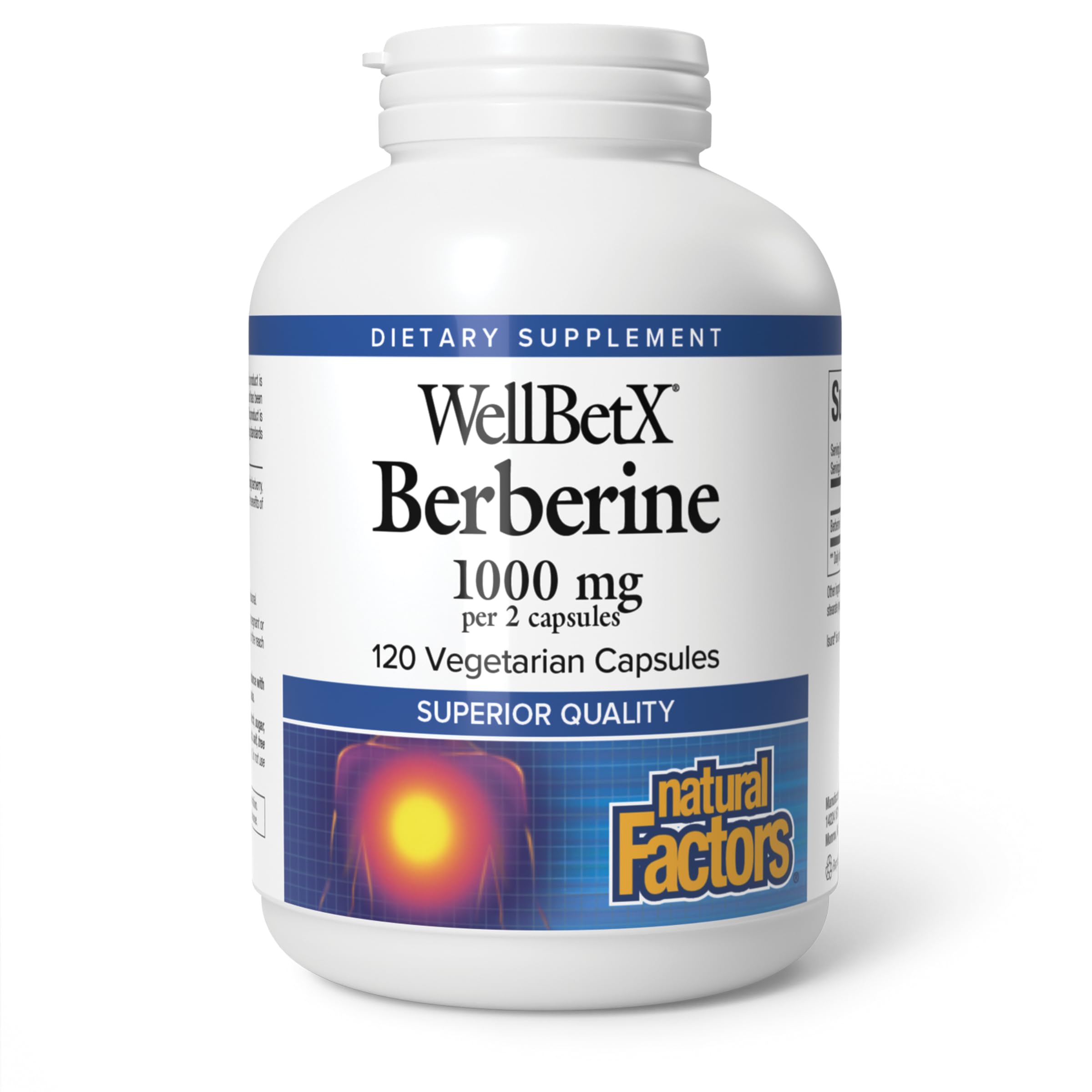 WellBetX Berberine bottle showing 500 mg per vegan, gluten-free capsule
