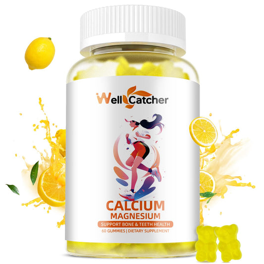Wellcatcher Calcium Magnesium Gummies Lemon flavor – 60 count bottle (front view)