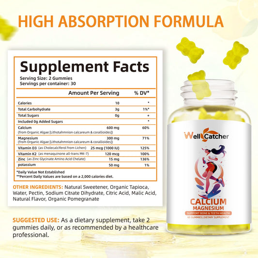 Wellcatcher Calcium Magnesium Gummies lemon flavor – close-up view