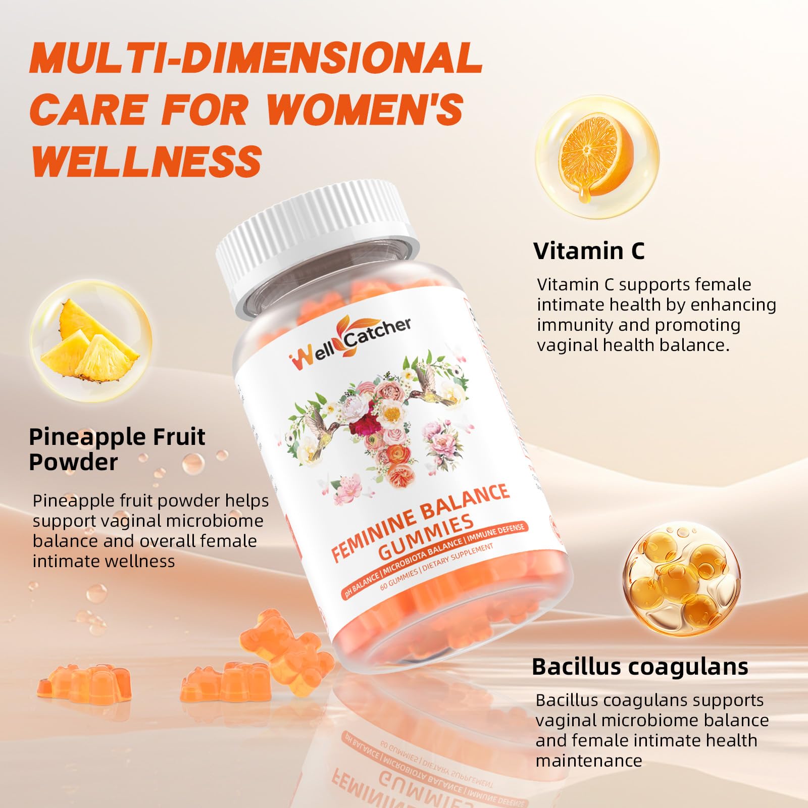 Vitamin C and pineapple powder ingredients in Wellcatcher