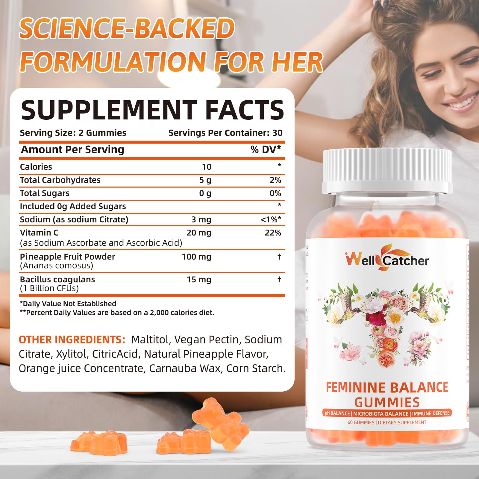 Close-up of Wellcatcher gummies showing pineapple texture