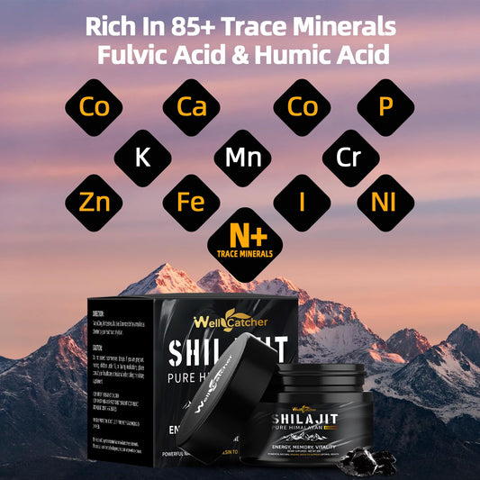 Wellcatcher Shilajit resin bottle with product