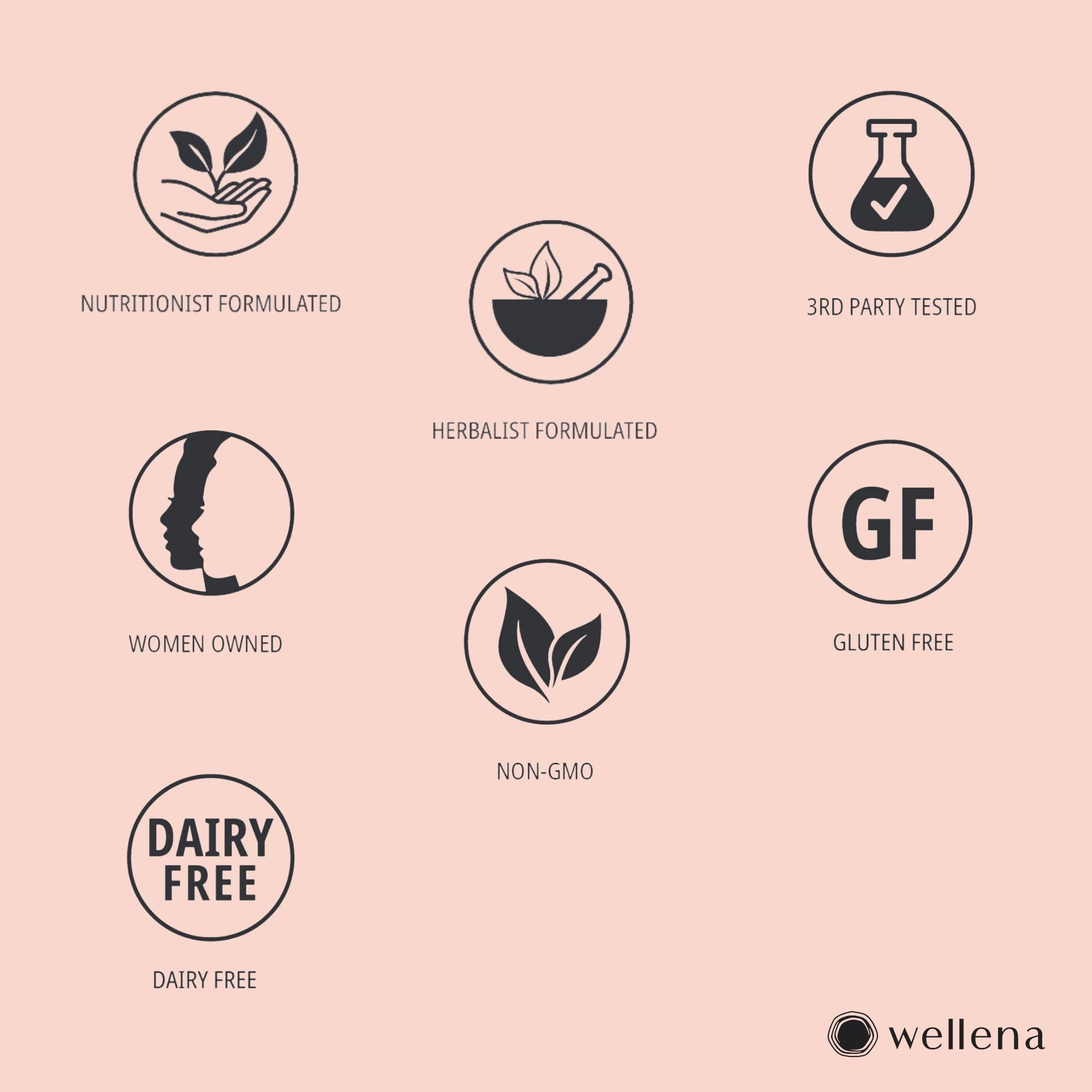 Flat lay of Wellena She-Biotics bottle with capsules