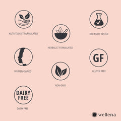 Flat lay of Wellena She-Biotics bottle with capsules