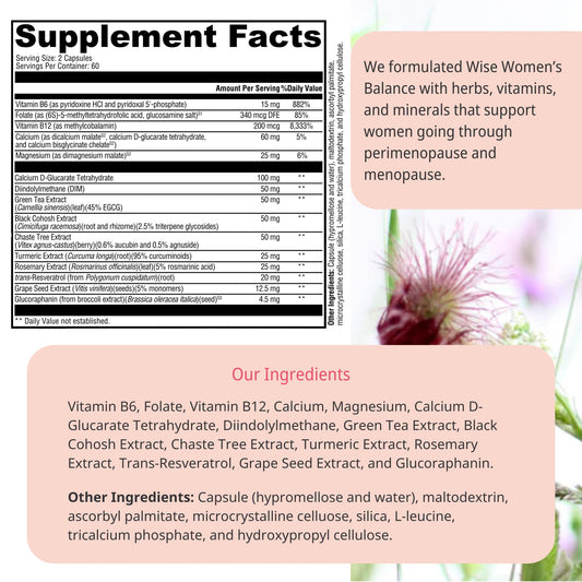 Close-up of Wellena Wise Women’s Balance blend of herbs, vitamins, and minerals
