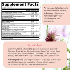 Close-up of Wellena Wise Women’s Balance blend of herbs, vitamins, and minerals