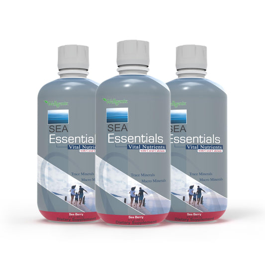 Wellgenix Sea Essentials Sea Berry flavored coral calcium liquid multivitamin bottle