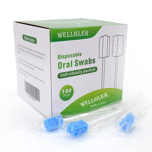 Wellgler's Disposable Oral Care Swabs Blue packaging - 100 counts