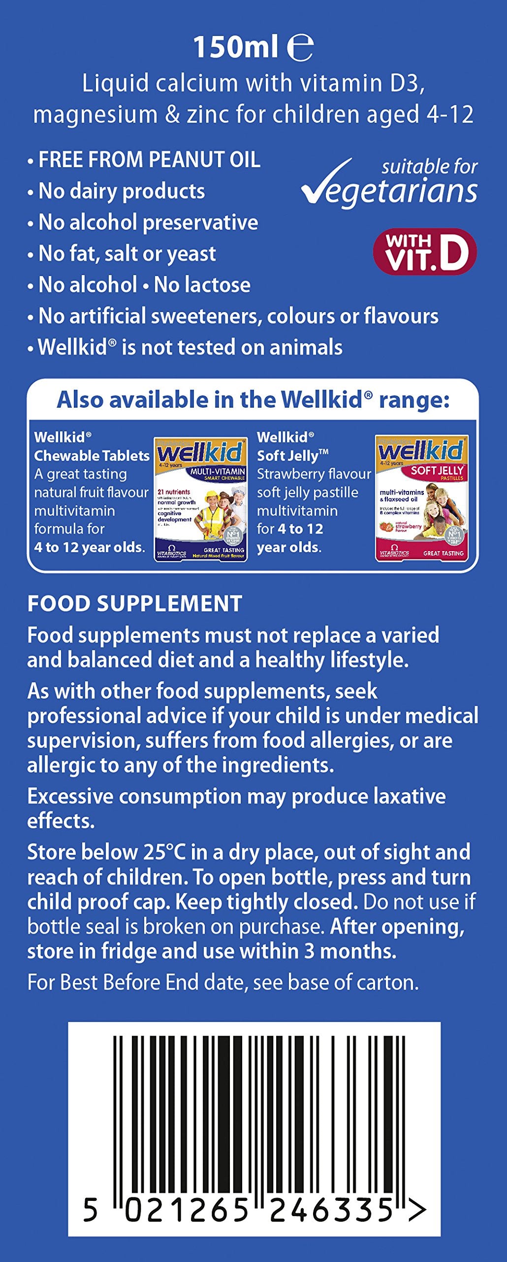 Wellkid Calcium Liquid 150ml bottle close-up