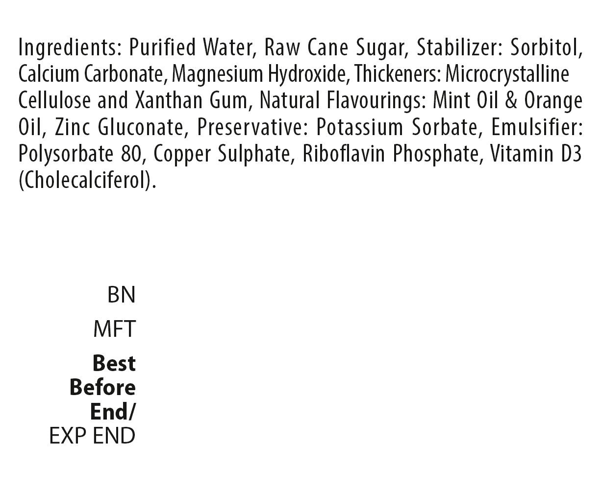 Nutrition facts panel on Wellkid Calcium Liquid bottle
