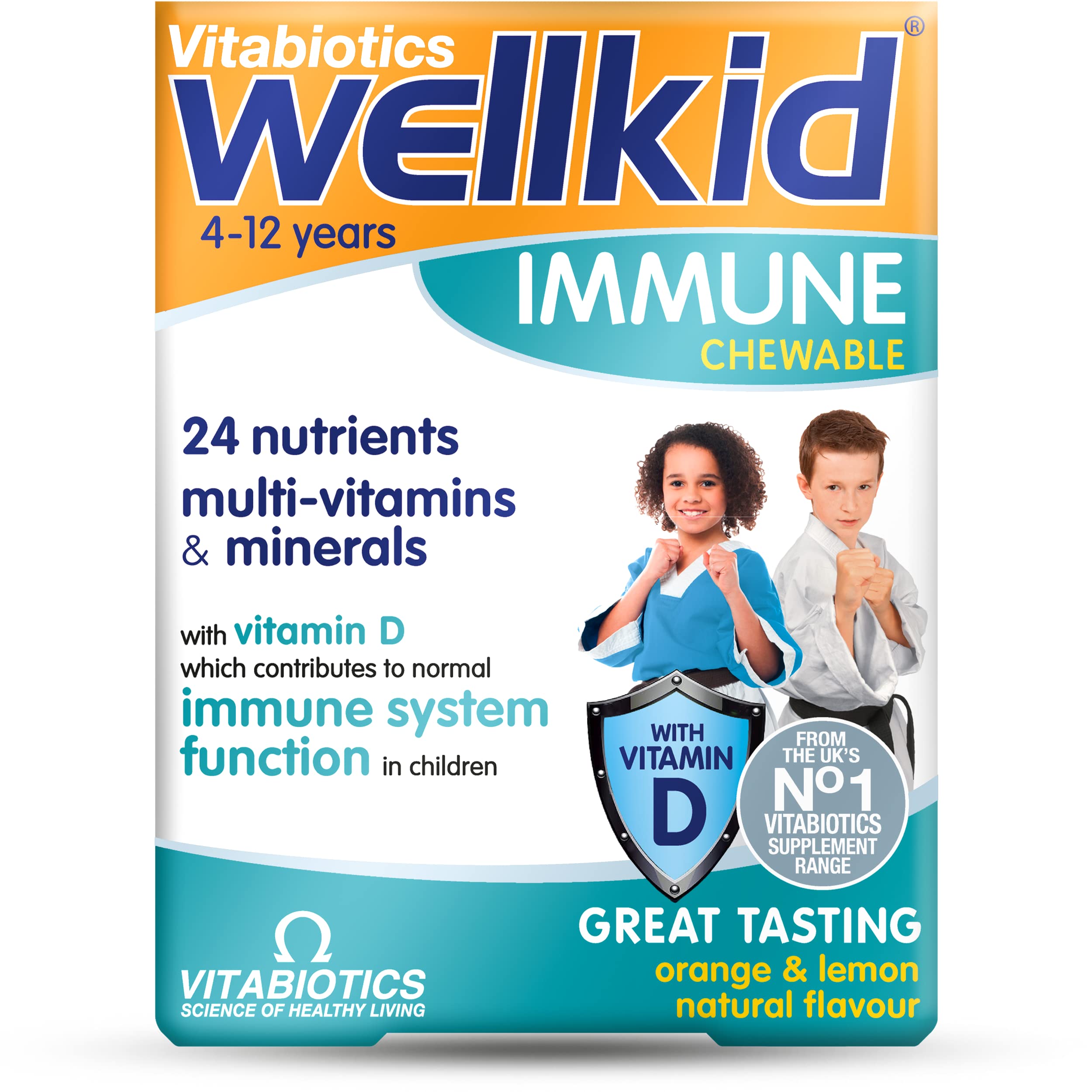 Vitabiotics Wellkid Immune Chewable 30 Tablets – orange & lemon flavour for kids aged 4-12