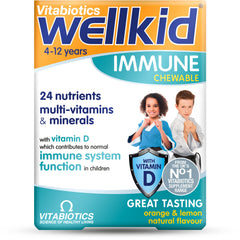Vitabiotics Wellkid Immune Chewable 30 Tablets – orange & lemon flavour for kids aged 4-12