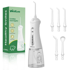 WellLeo Water Flosser with 5 jet tips and clear reservoir