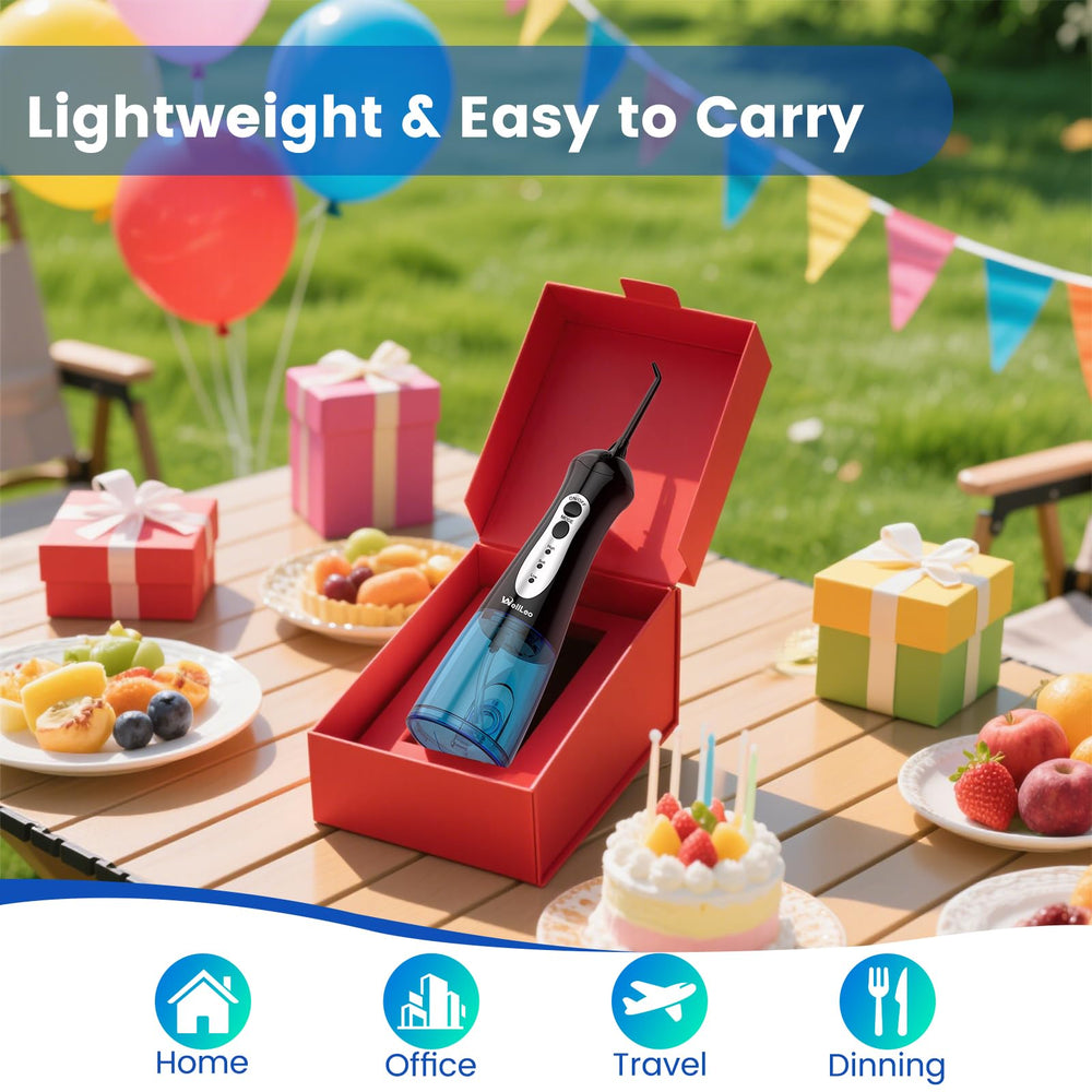 WellLeo Water Flosser packaging and accessories ready to use