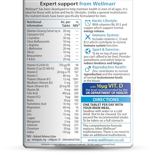 Vitabiotics Wellman 30 tablets bottle on white background