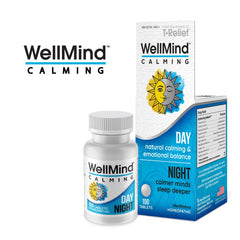 Lifestyle shot of WellMind Calming Tablets on a shelf