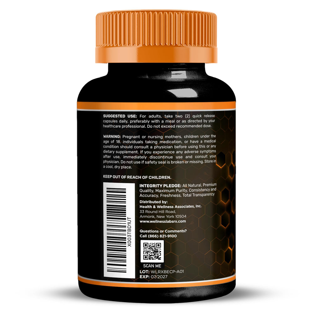 WELLNESS LABSRX capsules next to a scoop showing a single serving size