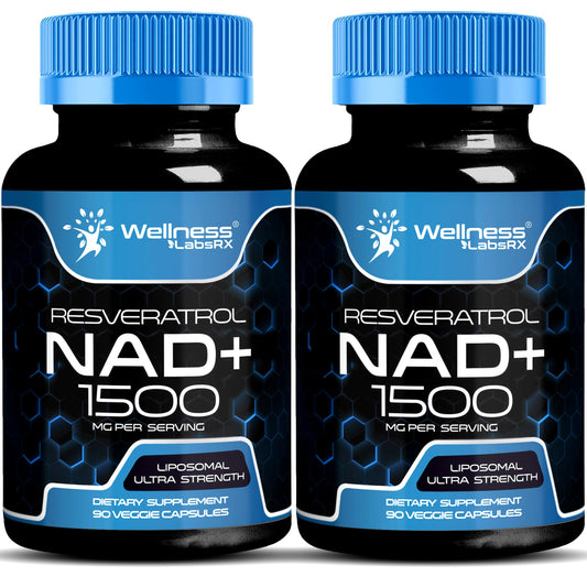 WELLNESS LABSRX NAD 1500mg bottle label with Resveratrol