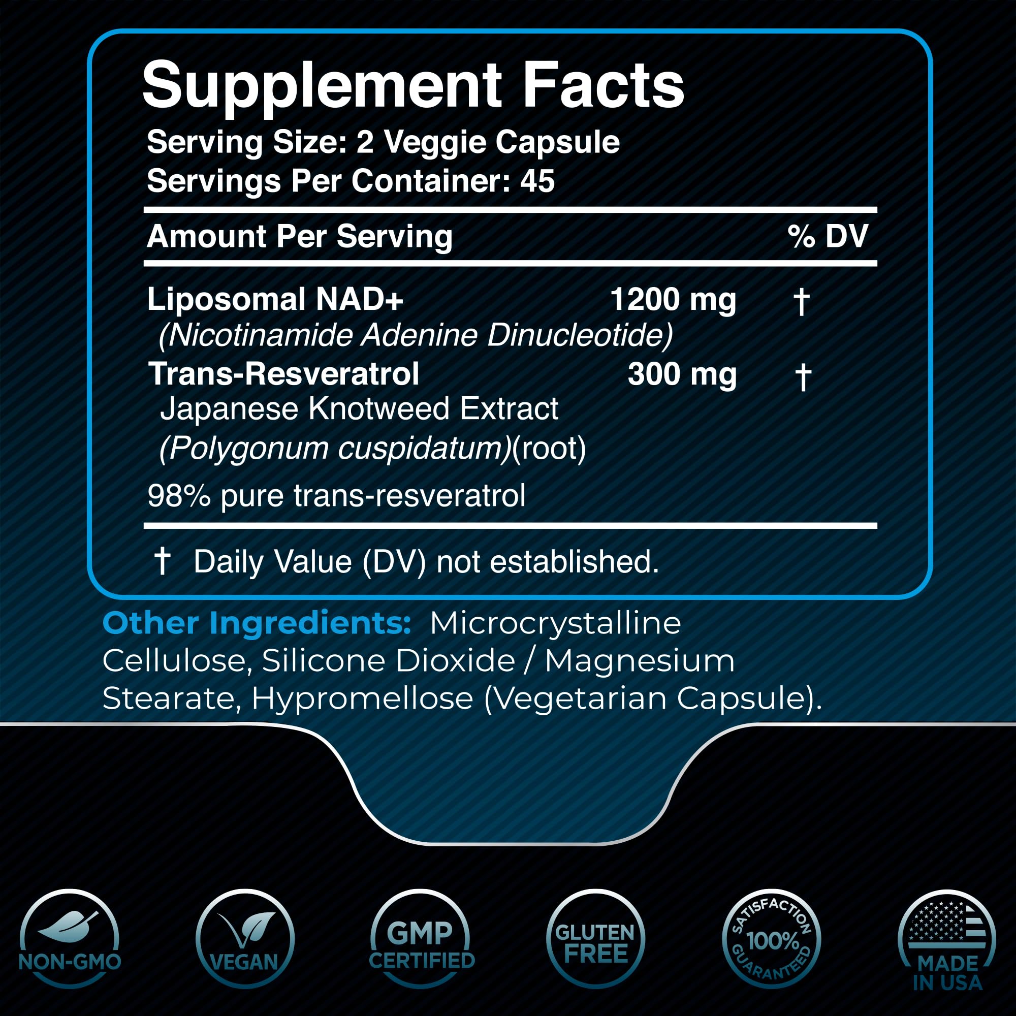 Product package showing WELLNESS LABSRX NAD+ 1500mg liposomal resveratrol