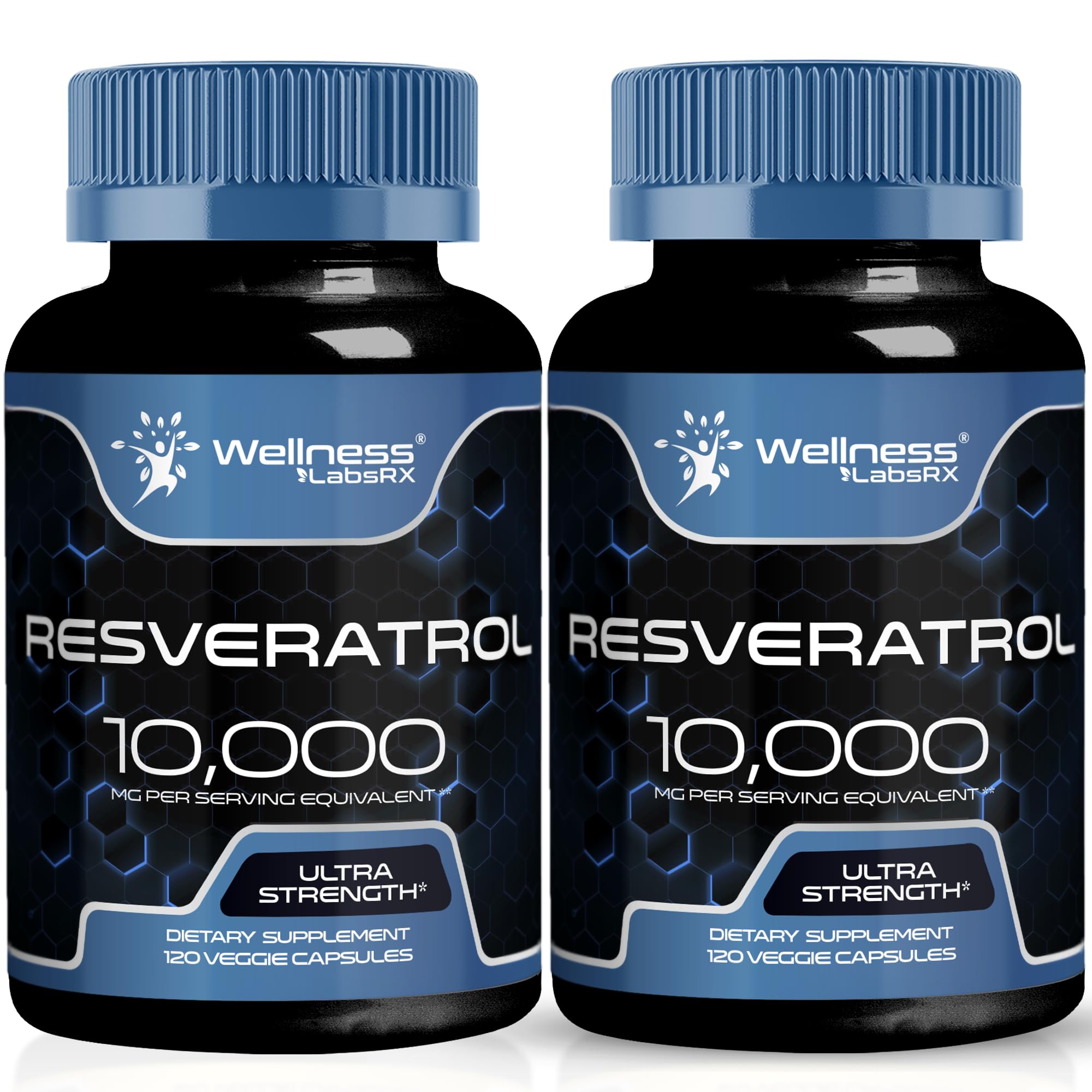 Front view of WELLNESS LABSRX Resveratrol 1000mg Capsule bottle