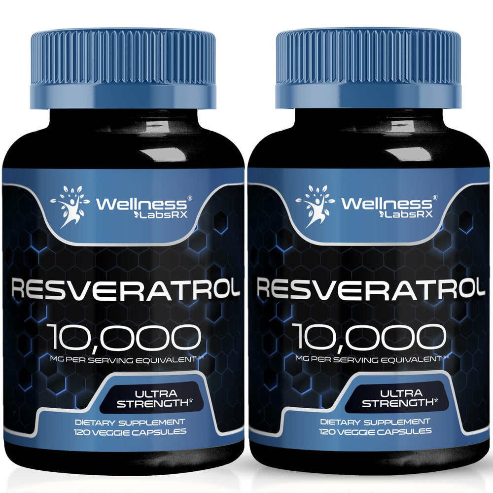 Front view of WELLNESS LABSRX Resveratrol 1000mg Capsule bottle