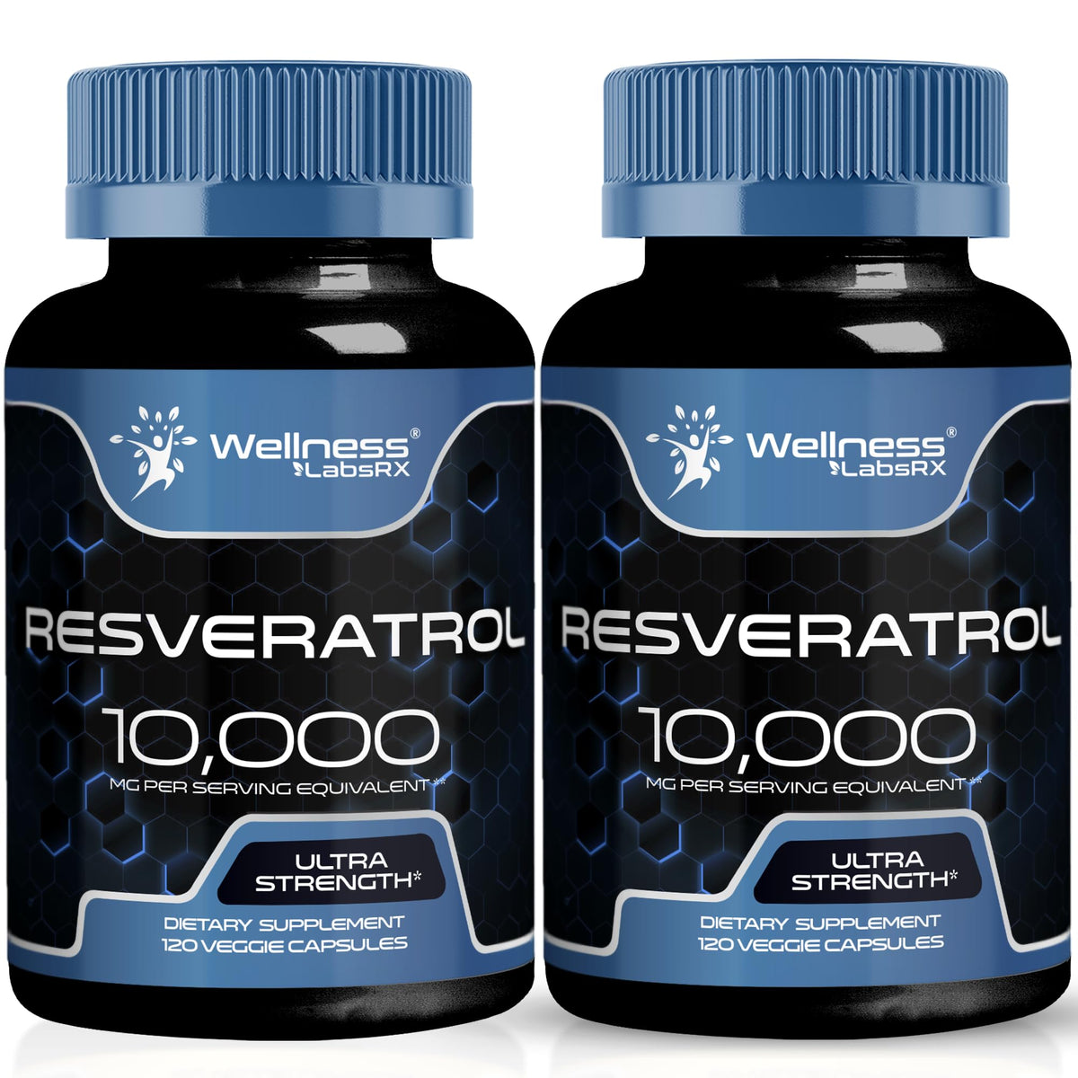 Front view of WELLNESS LABSRX Resveratrol 1000mg Capsule bottle