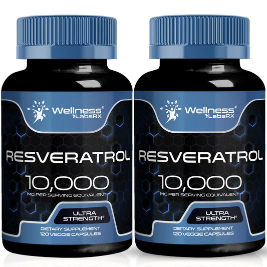 Front view of WELLNESS LABSRX Resveratrol 1000mg Capsule bottle