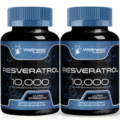 Front view of WELLNESS LABSRX Resveratrol 1000mg Capsule bottle