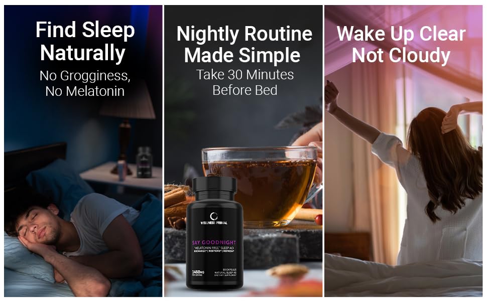 Product packaging overview for Say Goodnight / Wellness Primal Sleep Aid