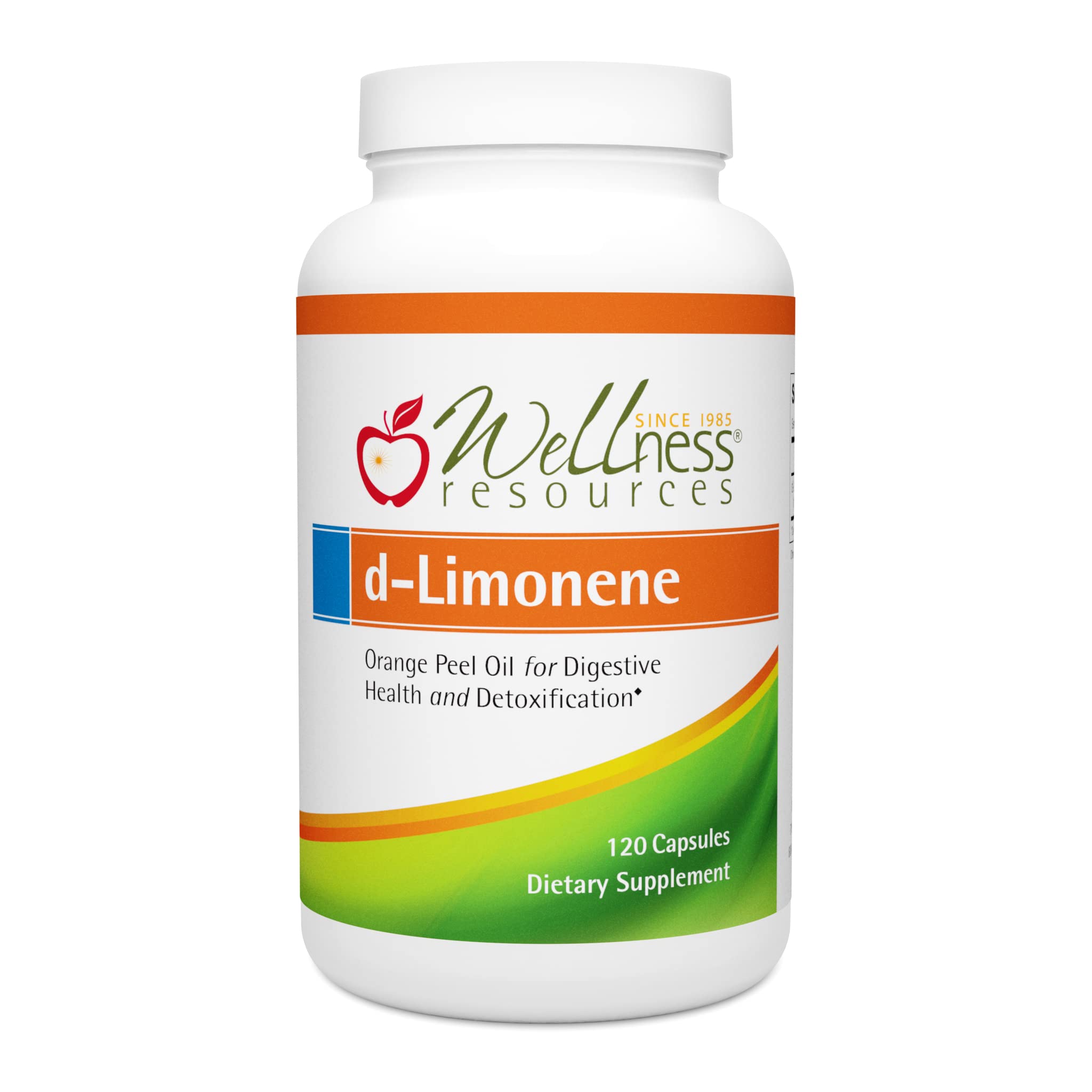 Wellness Resources d-Limonene bottle label highlighting 1000mg potency for digestive support.