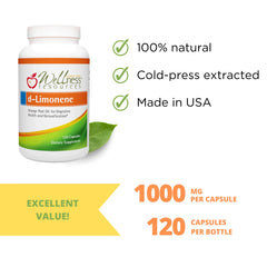 Wellness Resources d-Limonene bottle pour demonstrating convenient daily capsule dosing.